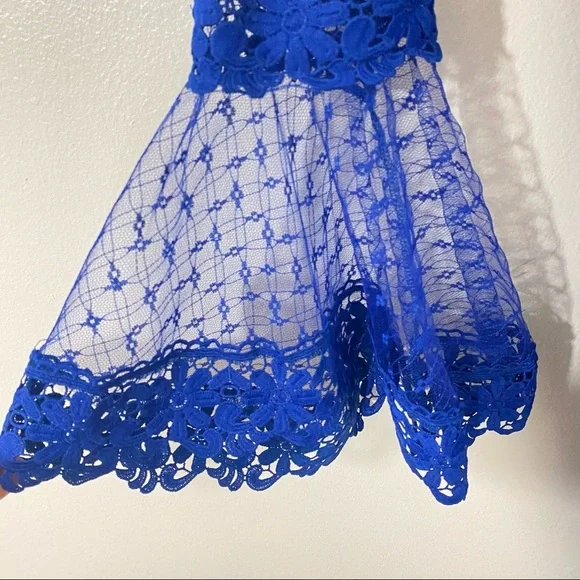 New Bell Sleeve Mesh Fit and Flare Royal Blue Women’s Formal Dress - Picture 5 of 10